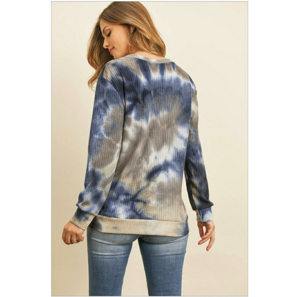 🎀HP🎀Chic Waffle Knit Tie-Dye Long Sleeves Top - Picture 4 of 5